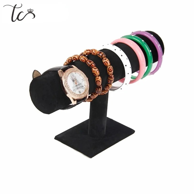 

Black Velvet Bracelet Chain Watch T-Bar Rack Jewelry Hard Display Stand Holder Jewelry Organizer Chain Display Rack