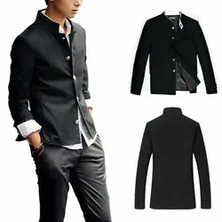 Men Single Breasted Grandad Collar Blazer Japanese Uniform School Long Sleeve Single Breasted Solid Color Fashion Spring Autumn