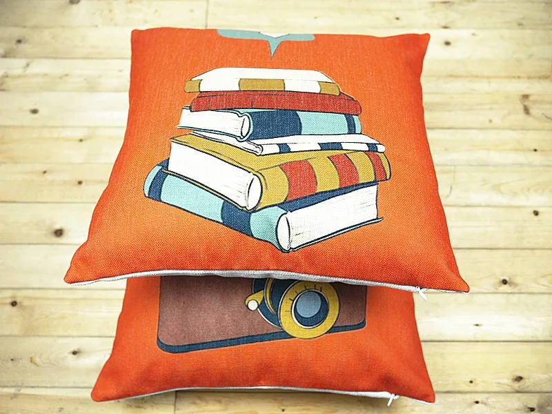 Orange pillow cover, Retro Originality camera books love Court style cartoon throw pillow case pillowcase wholesale