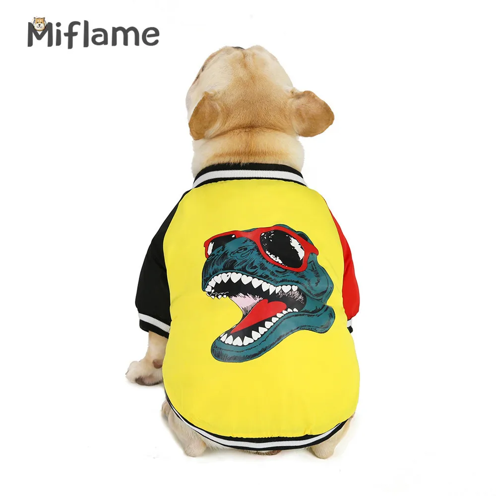 Miflame Dinosaur Print Pet Dog Clothes French Bulldog Corky Fashion Small Dogs Hoodies Patchwork Puppy Coat Cute Pet Cat Outfits