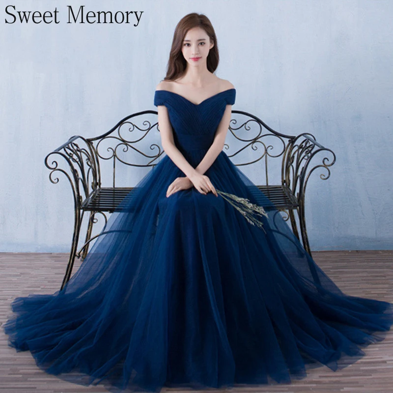 Custom Made Navy Blue Lilac Purple Tulle Long Evening Dresses Women Wedding Party Dress Prom Formal Gown Lace Up Graduation Robe