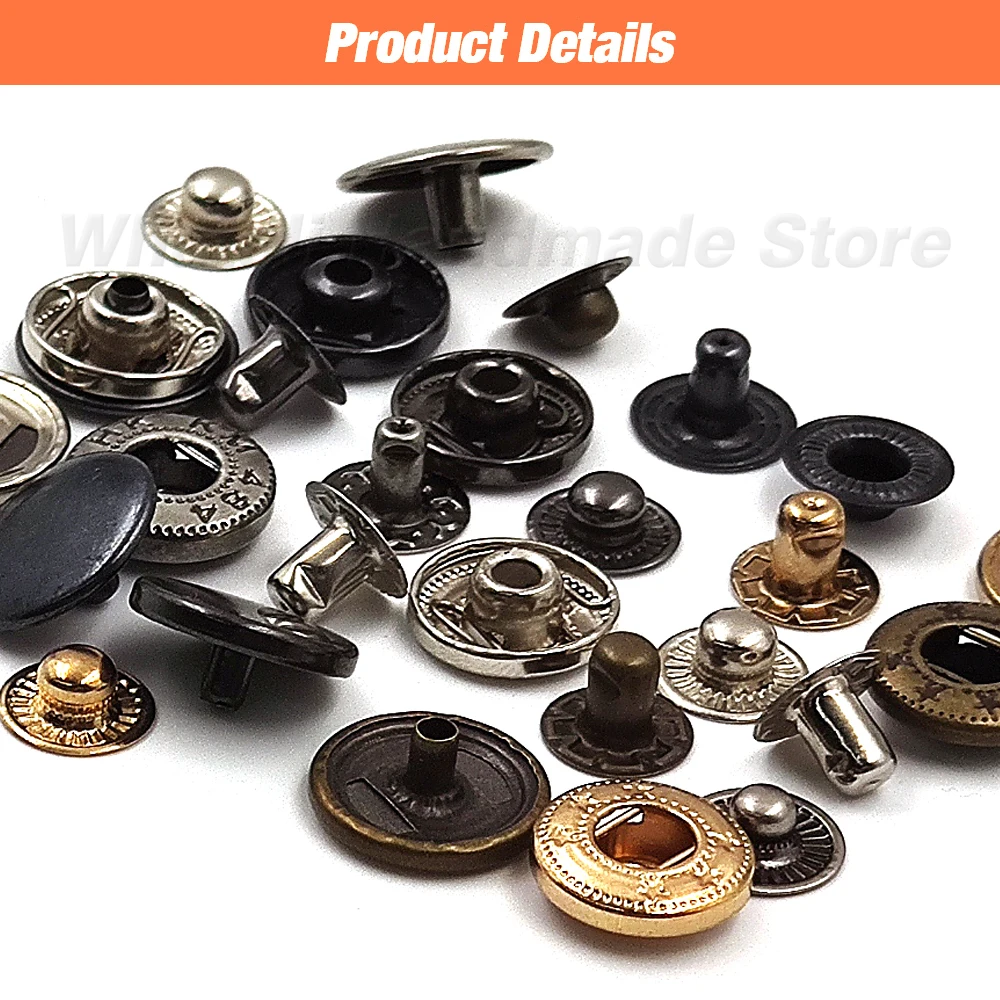 50set Snap Fasteners Kit Metal Snaps Press Button Studs Optional Installation Tools For Clothes Garment Bags Shoes Leathercraft