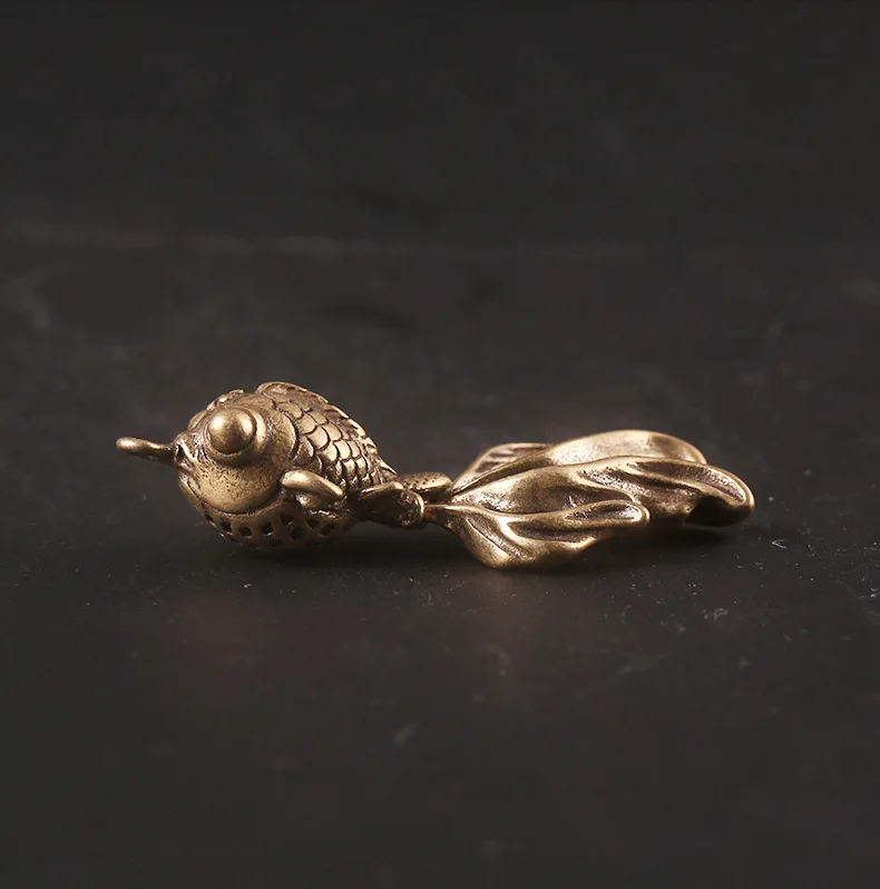 Retro Pure Brass Miniature Goldfish Ornament Keychain Pendant Souvenir Gift Accessory Fitting Retro Fish Keyring