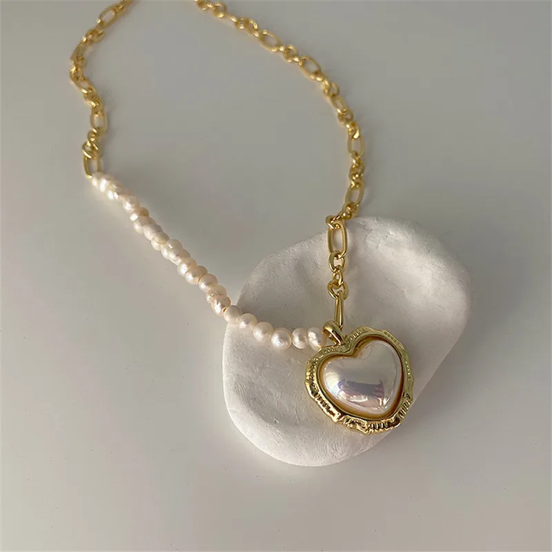 YANGLIUJIA Freshwater Pearl Heart-shaped Pendant Necklace South Korean Style Fashionable Joker Sweet Necklace Chain Of Clavicle