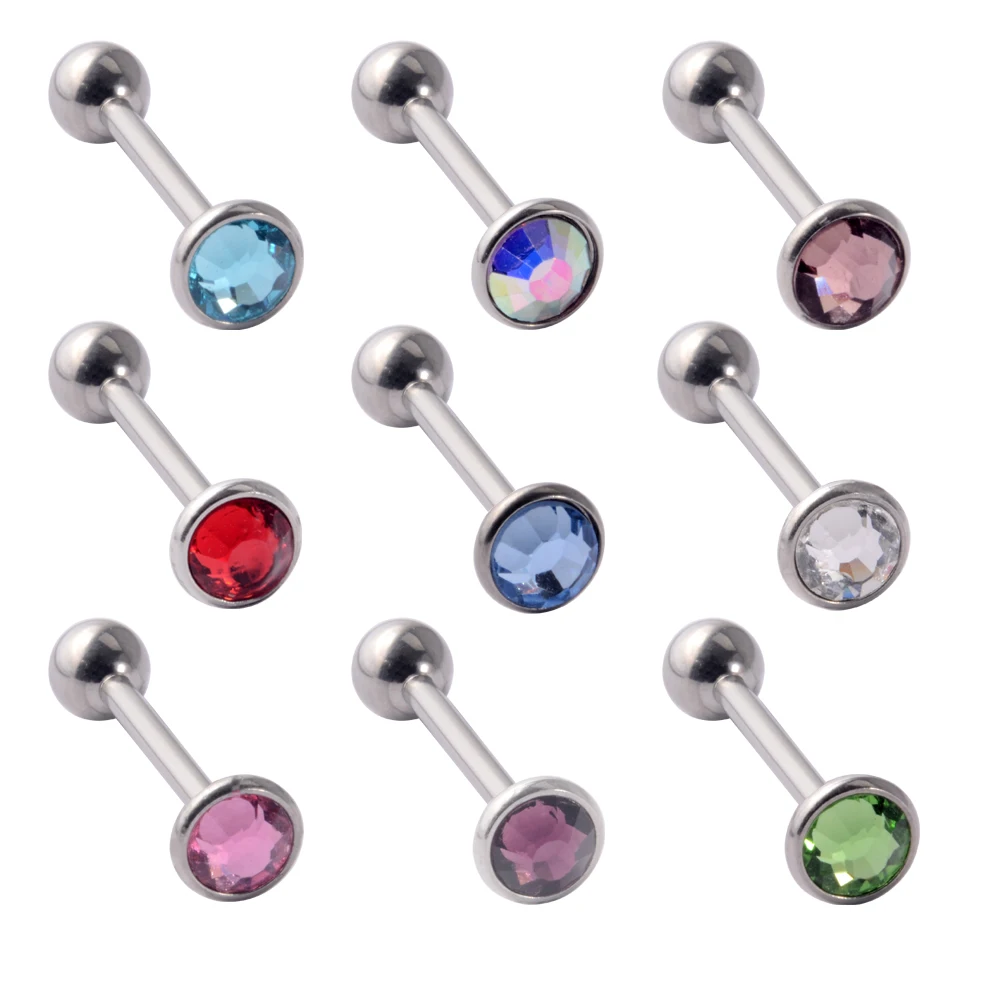 1PC Anti-Allergy Surgical Steel Tongue Rings Women Flat Zircon Piercing Tongue Barbells Piercing Body Jewelry 14g