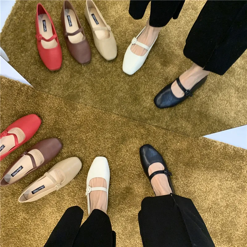 Bailamos Women Red Lightweight Shoes Square Toe Slip On Vintage Soft Ballet Flats Female Shoes Ballet Flats Casual Sneaker Shoe
