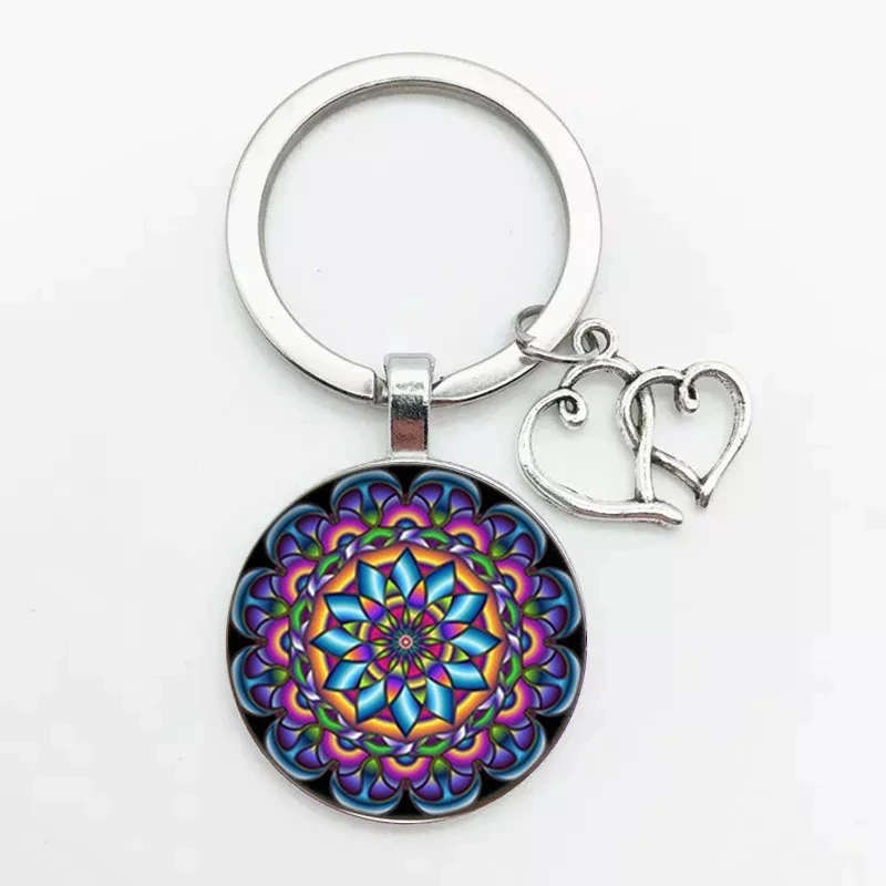 Yoga indiano Mandala fiore portachiavi buddista Chakra modello portachiavi portachiavi catena Cabochon in vetro gioielli all'henné