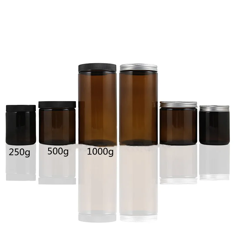 Wholesale 250/500/1000g Empty Makeup Container Brown Glass Jar  With Aluminum Cover Cream Jar Cosmetic Containers