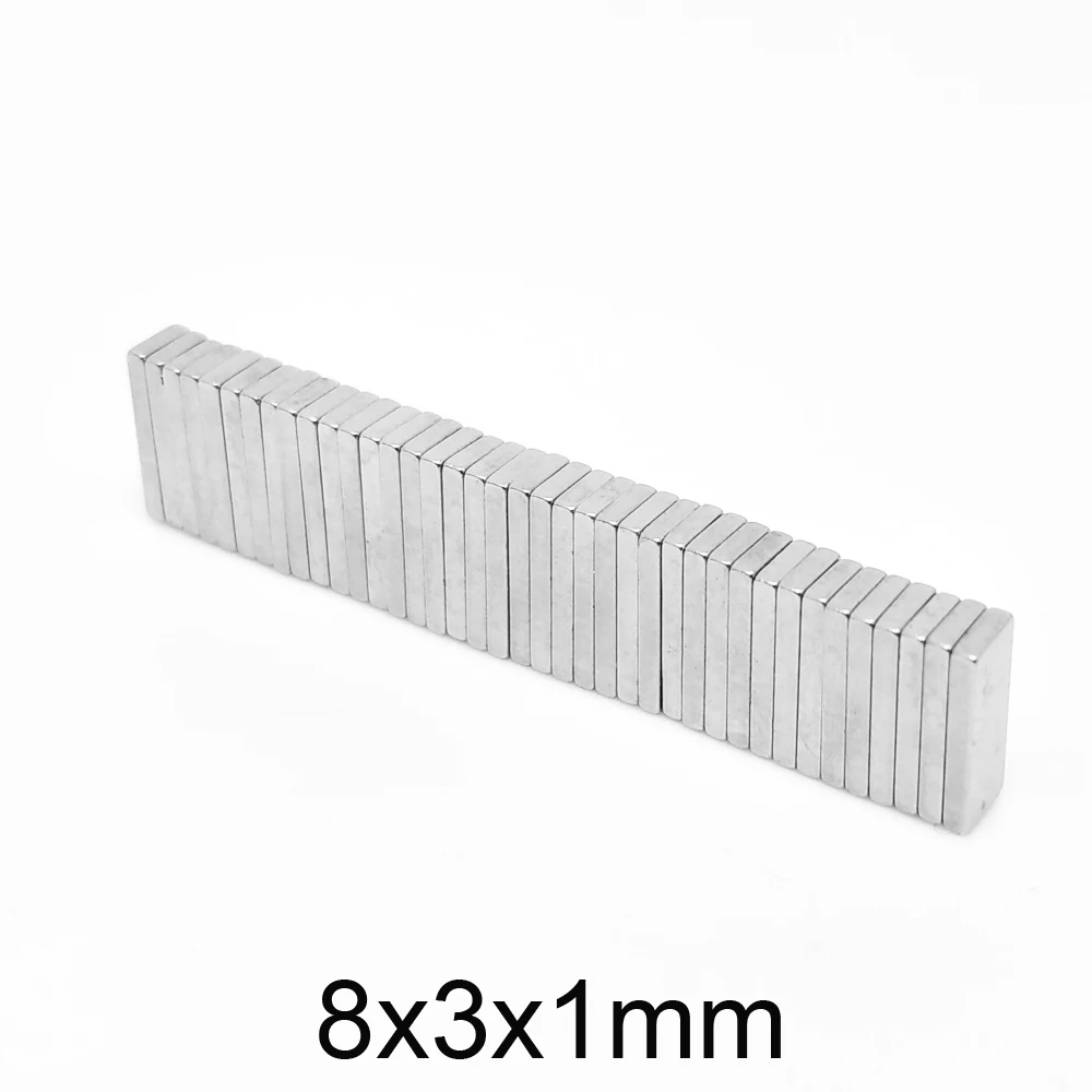 20/50/100/200/500/1000 pces 8x3x1 fino pequeno quadrate ímãs n35 8*3*1 permanente ndfeb ímã 8x3x1mm forte ímãs poderosos