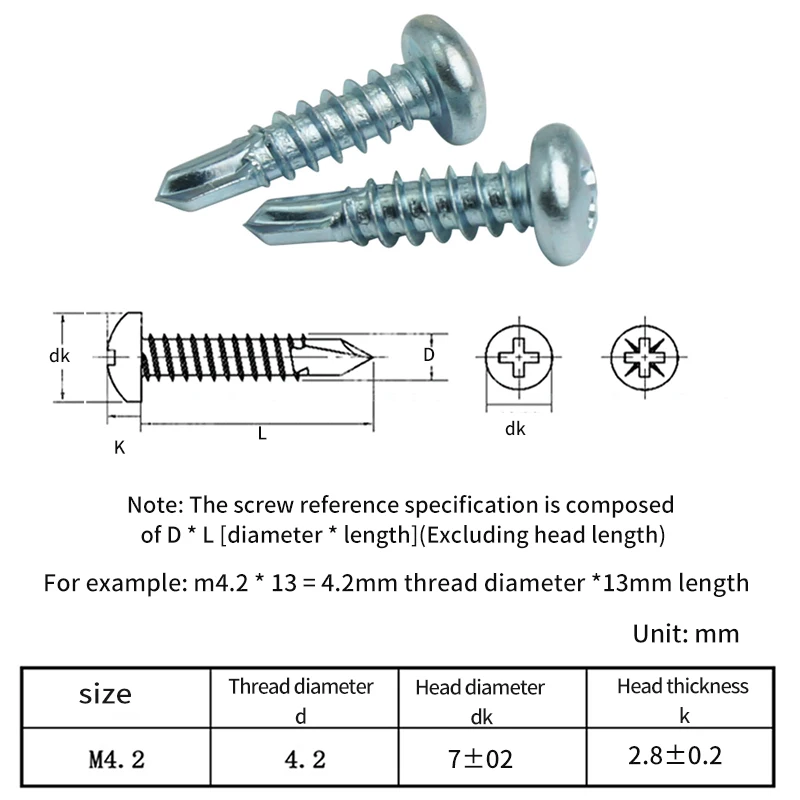 LUHUICHANG 10 pz M4.2 M4.8 dimensioni viti autofilettanti viti zincate viti a testa bombata da incasso a croce per legno