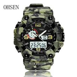 Reloj Digital de cuarzo para hombre, cronógrafo deportivo con doble horario, resistente al agua, Led, color verde militar