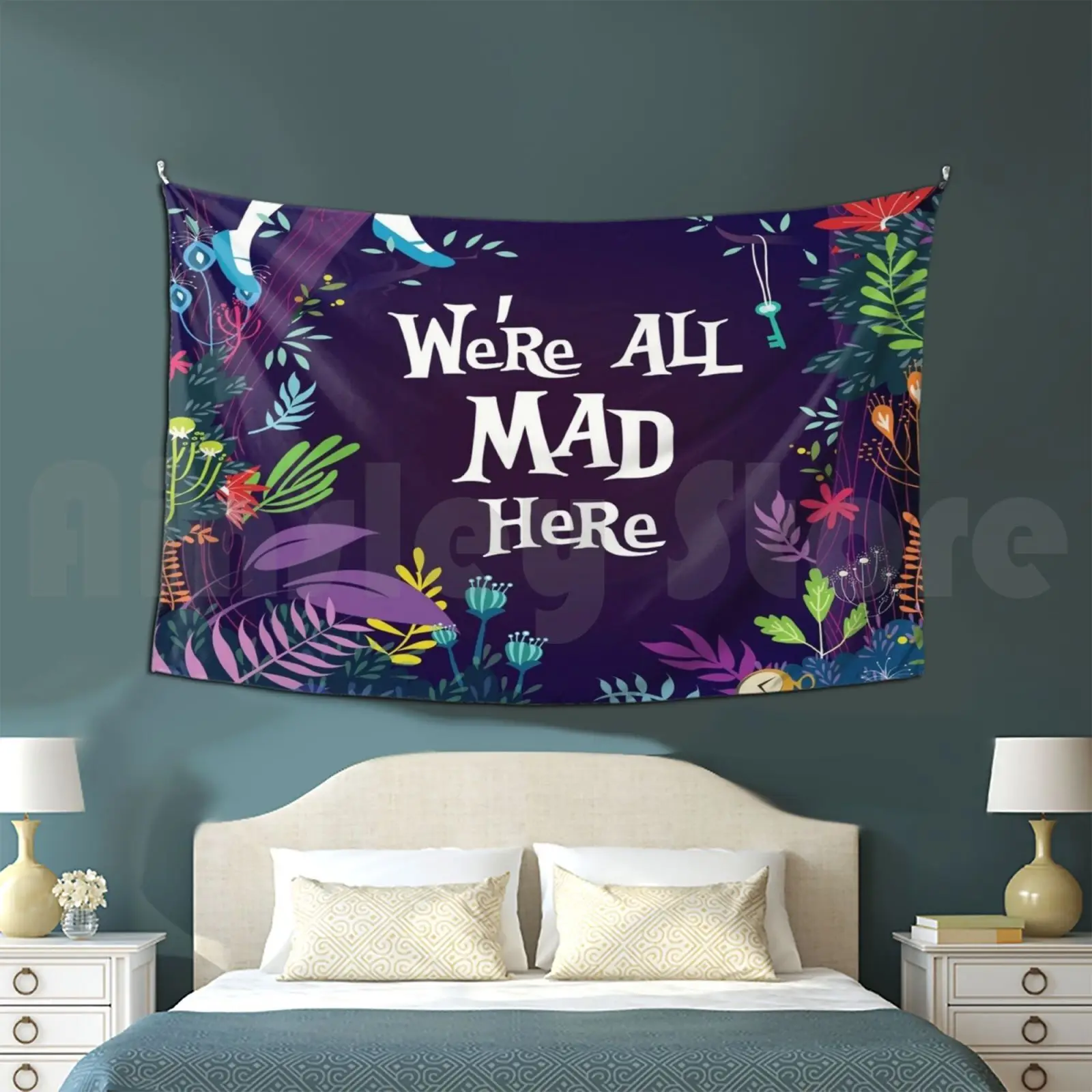 We're All Mad Here Customized Tapestry Netflix Chill Movies Red Orange Yellow Green Blue Purple Pink