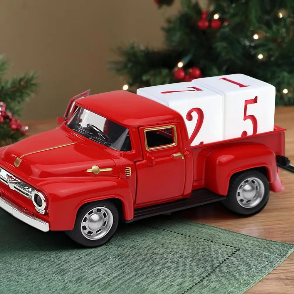 Christmas Trucks Ornaments Retro Vintage Metal Pickup Truck Transporting Christmas Tree Red Car Kids Gifts Toy for Birthday