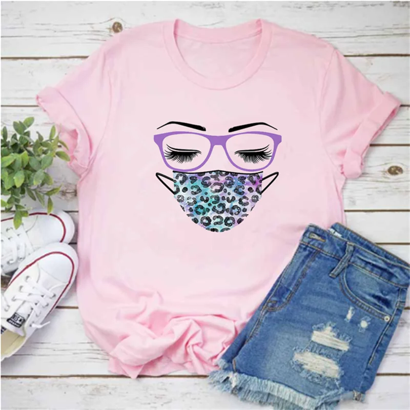 

Mayos Harajuku Women's T-shirt Summer Women's Top Tees Femme T-shirt Eyelash Printing Mask Printing T-shirt