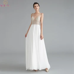 A-line Formal Party Girls Sexy Backless Dresses 2024 Long vestidos de gala Spaghetti Straps Luxury Beading Pearls abiti da sera