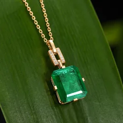 Foydjew New Gold Plated Simulation Emerald Zircon Pendant Necklaces Women's Color Treasure Jewelry Neck Accessories