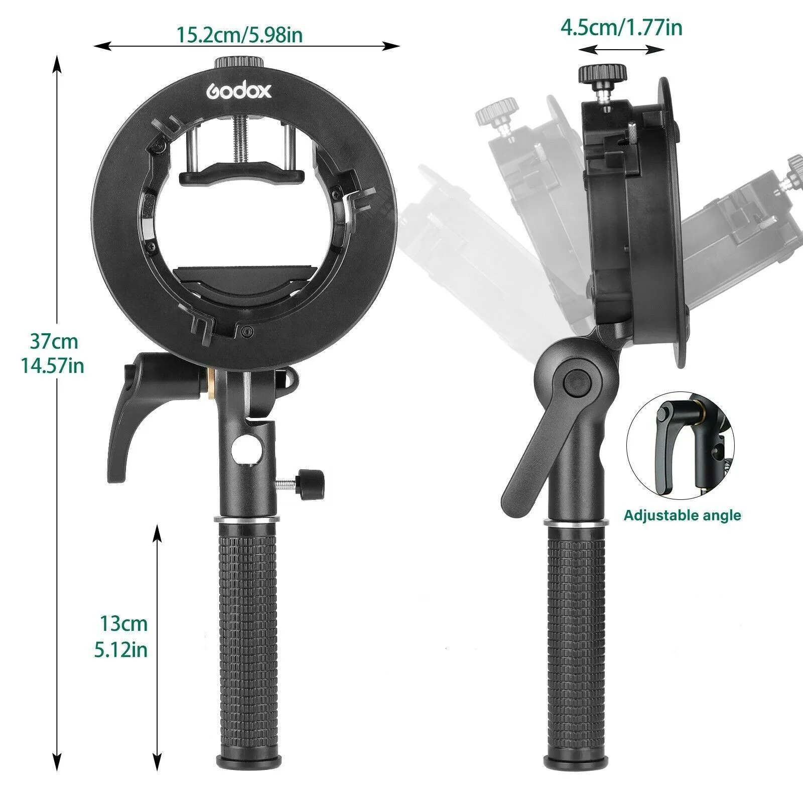 Godox S2 Flash Holder Bracket S-type Bowens Mount Lamp Holder Handheld for Godox Flash Light Snoot Softbox Beauty Dish Honeycomb