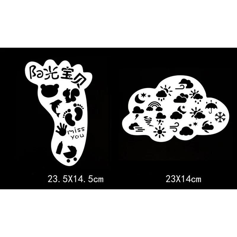 2pc Stencil Footprints Clouds Painting Template Diy Stencil Accessories Sjablonen Scrapbooking Office School Supplies Reusable