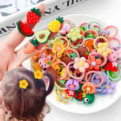 10Pcs/Set Children Cute Candy Color Cartoon Animal Flower Elastic Hair Bands Ponytail Holder Scrunchie Hair Tie Hair Accessories