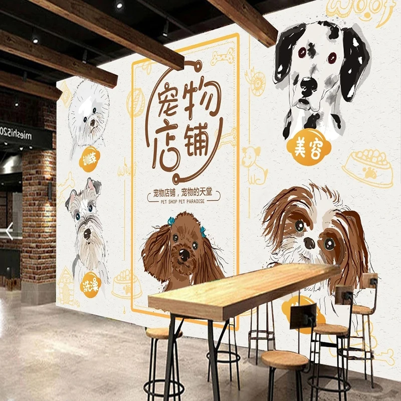 

Custom 3D Self-Adhesive Photo Wallpaper Hand Painted Style Pet Cute Hospital Fashion Shop Beauty Salon Background Wall Papel De