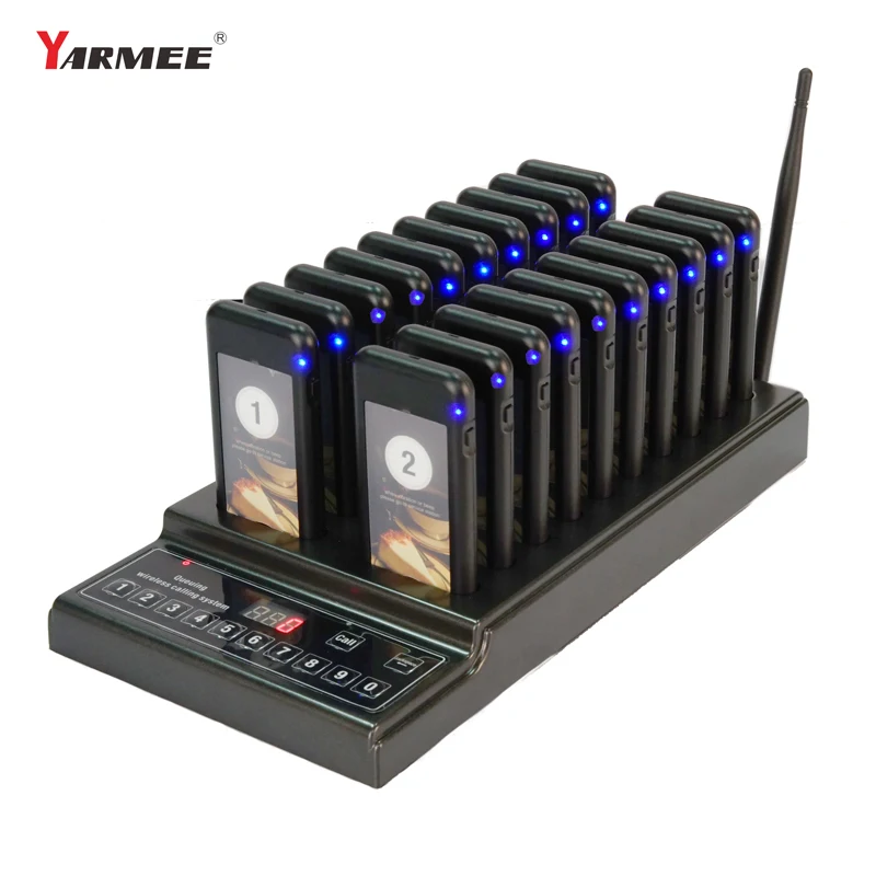 YARMEE Restaurant Pager Calling System 20 Channels Transmitter + 20 Paging Buzzers for Food Court Queuing for Food Pickup