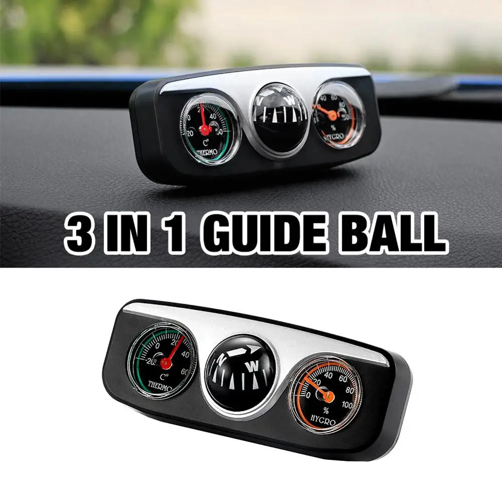 3 in 1 Guide Ball Car Compass Thermometer Hygrometer Car Ornaments Car Styling Interior Accessories For Auto Boat Vehicles