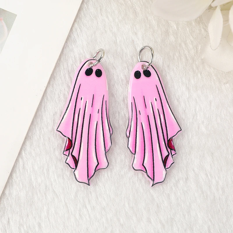 10Pcs Pastel Goth Halloween Ghost Pumpkin Blade Charms Spooky Creative Acrylic Pendant For Earring Necklace Diy Making