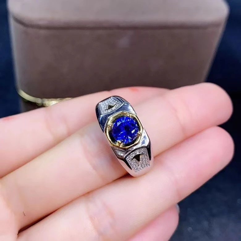 exquisite royal blue sapphire gemstone ring for men ring natural gem good cut 925 sterling silver birthday gift size 6x6mm