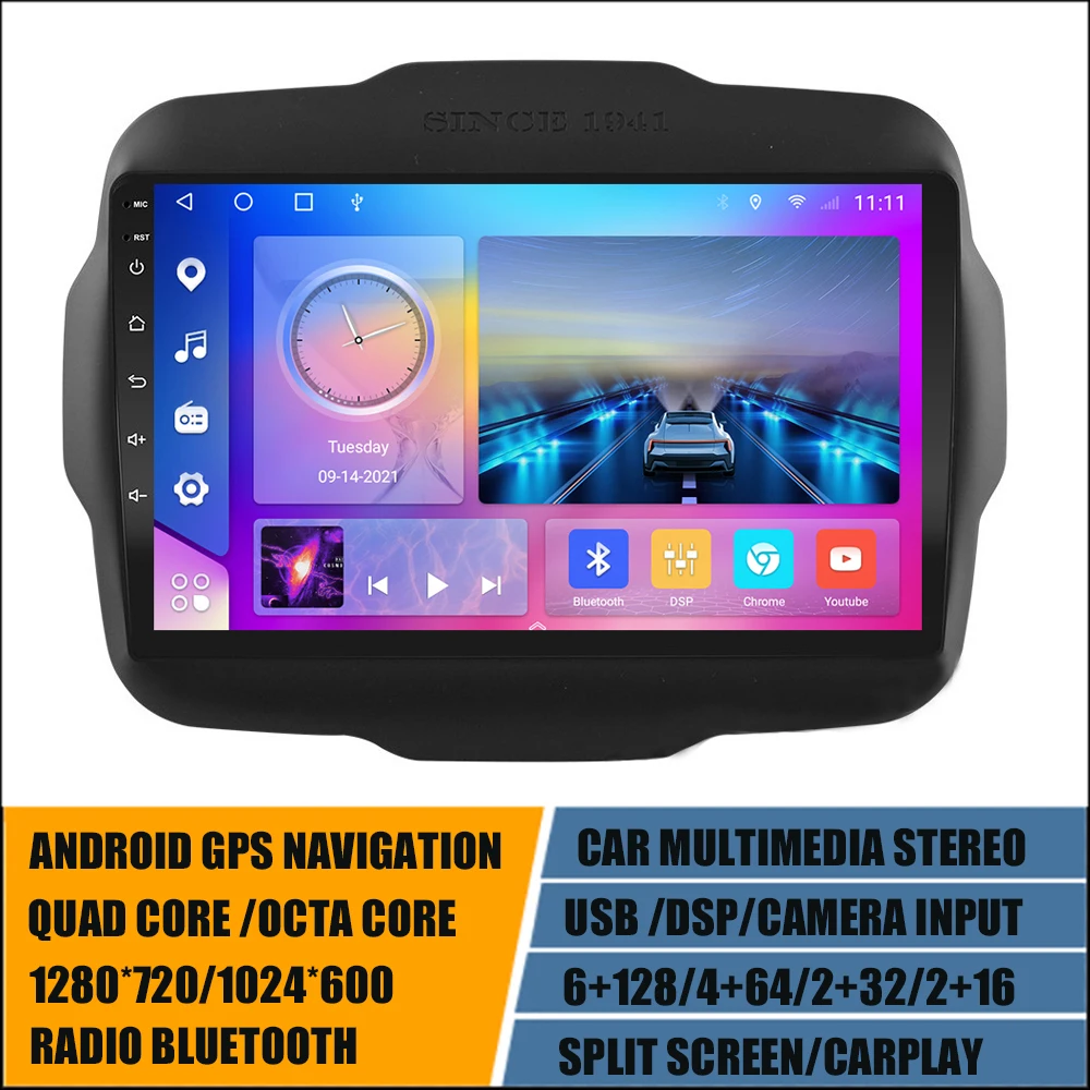 9'' Android GPS Player for Jeep Renegade 2016-2018 Sat Navi DSP Carplay Multimedia 8core AutoRadio Navigation Stereo 6+128GB