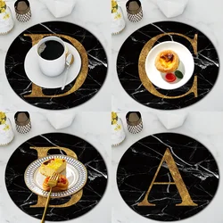 Placemat Coaster Kitchen Tableware Pad Initial Letter Series Table Mat Heat Resistant Round Drink Mat