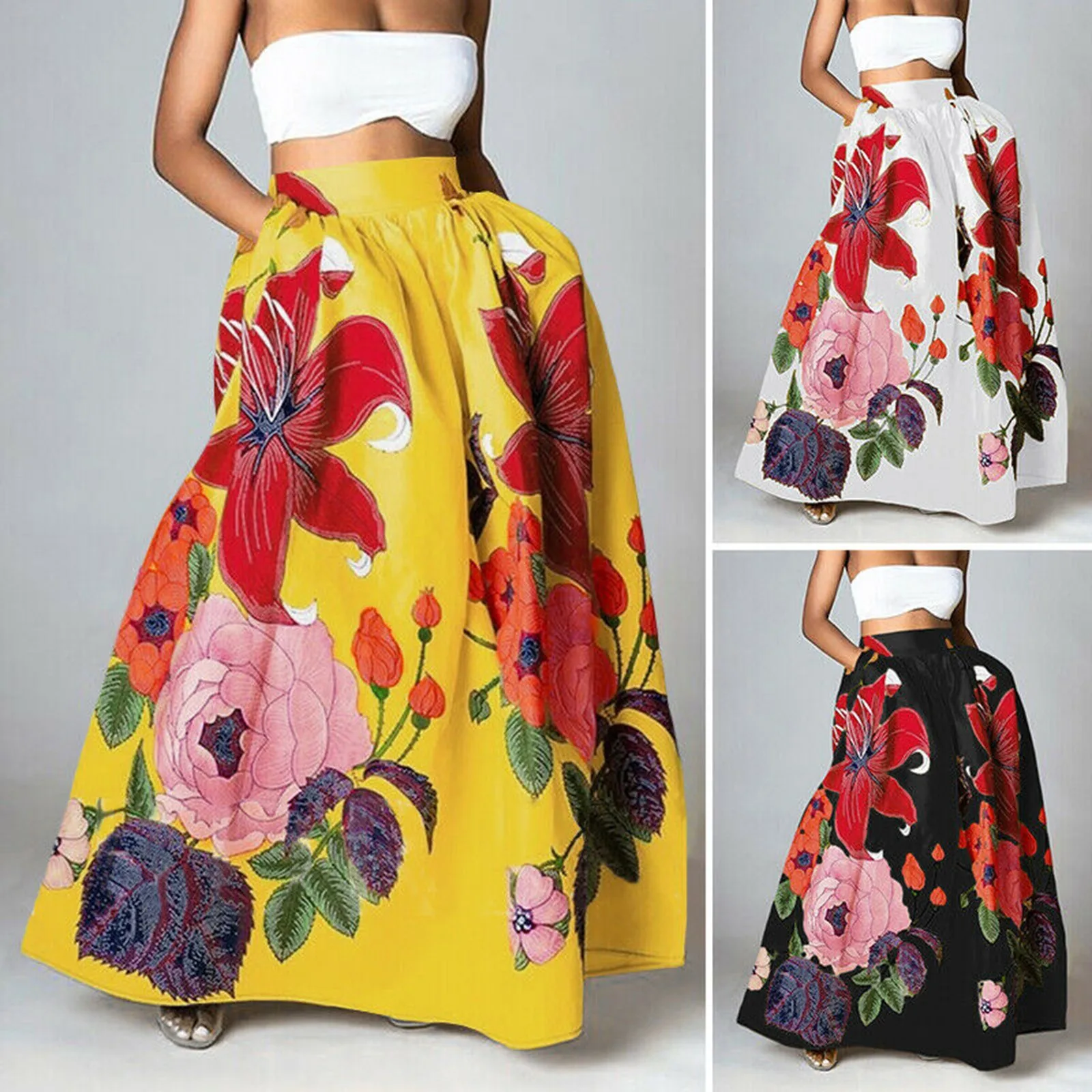 2021 Celmia Bohemian Printed High Waist Skirts Women Floral Printed Maxi Skirt Fashion Casual Loose Vintage Female Party Skirts