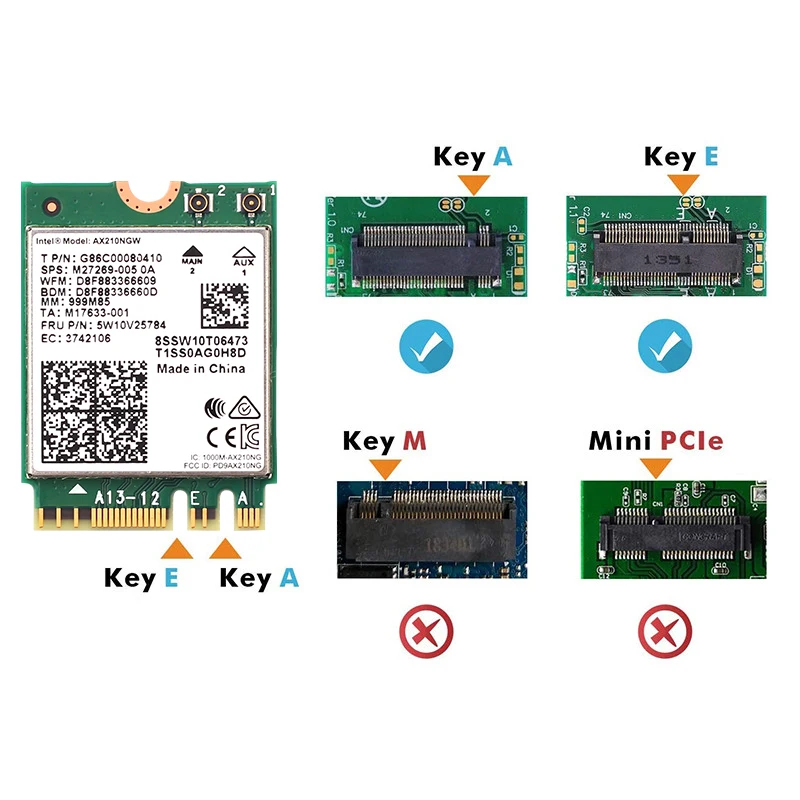 데스크탑 와이파이 6E 인텔 AX210 PCIe 와이파이 어댑터, 블루투스 5.3, 2400Mbps, 802.11ax AX210NGW MU-MIMO, 2.4G, 5Ghz, WiFi6 카드, Win 10 AX200