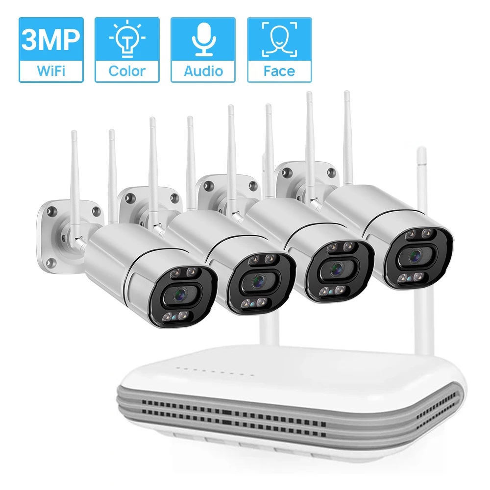 HD 3MP Wireless Wifi System 8CH Mini NVR 3MP Outdoor Camera Wifi Kit Face Detect Color Nightvison XMeye HDMI Video Output