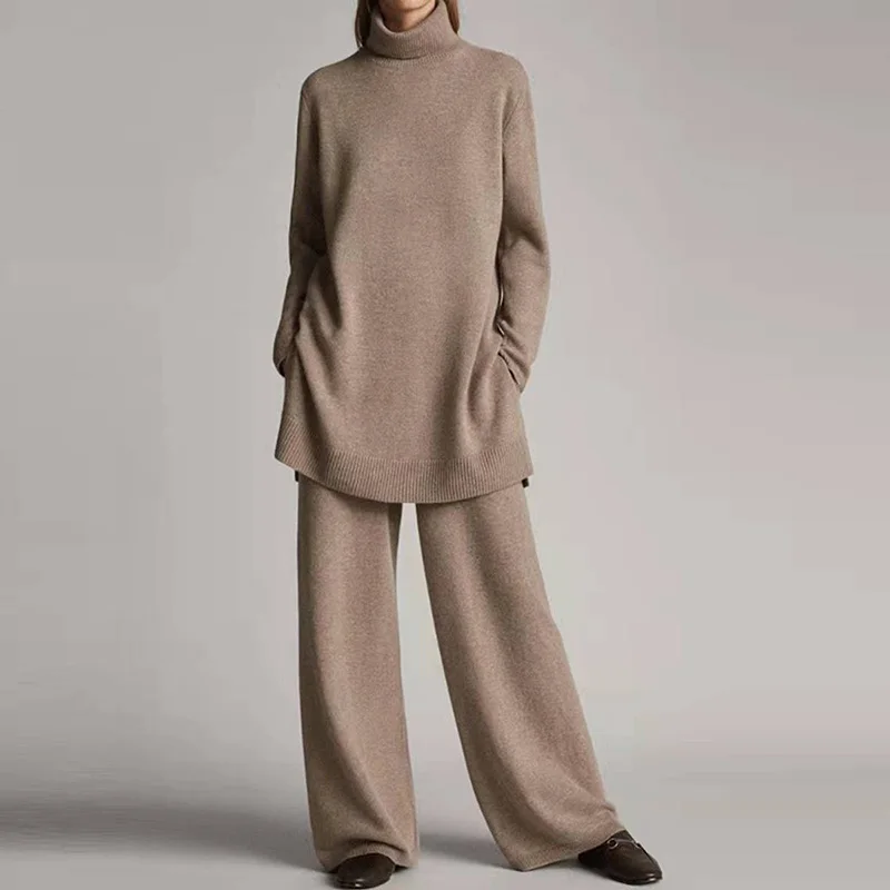 2-Piece Women's Set Loose Long Sleeve Turtleneck Wide Leg Pants Ladies Outfit New Loungewear Streetwear Pocket Suit Dropshipping