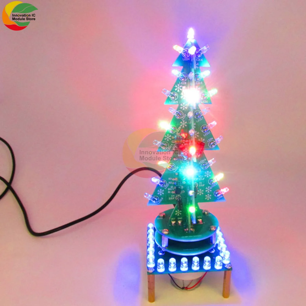 Lichter Bunte rotierende Musik Weihnachtsbaum Electeonic Kits 3D 7-Farben LED Atemlicht Kit Elektronisches DIY Fun Kit