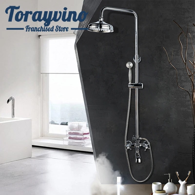 Bathroom Luxury bathroom Shower Set Chrome doccia Wall Mounted Shower Set With 8' Rainfall Shower Head & Hand Shower Mixer Taps