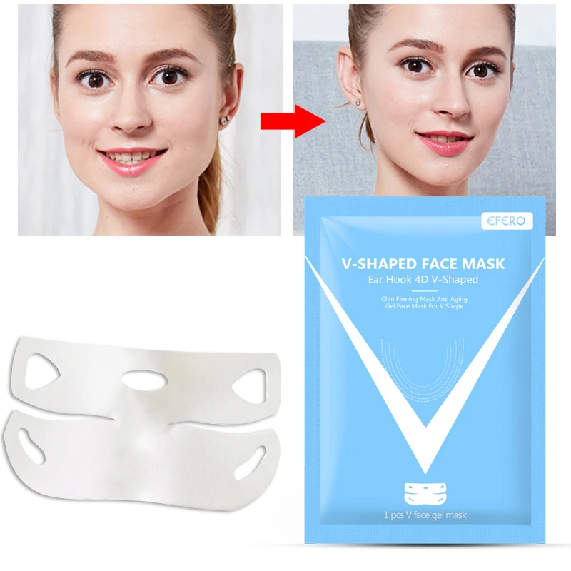 2PCS 4D Ear Hook V-shaped Face Mask Chin Firming Slimming Gel Face Masks Lifting Face Mask Bandage Double Chin V Shape Face Mask