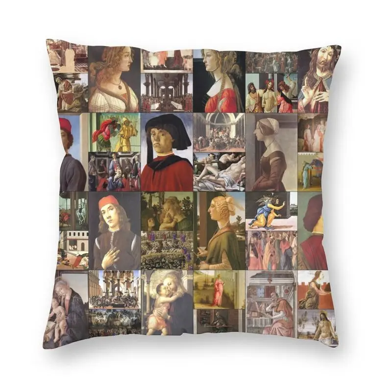 Sandro Botticelli Collage Pillow Case Home Decorative Italian Painter Nordic Cushion Cover For Living Room Velvet Pillowcase