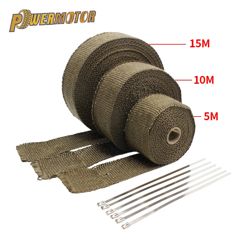 5/10/15/20M Motorcycle Exhaust Thermal Tape Exhaust Heat Tape Wrap Manifold Insulation Roll Resistant with Stainless Ties