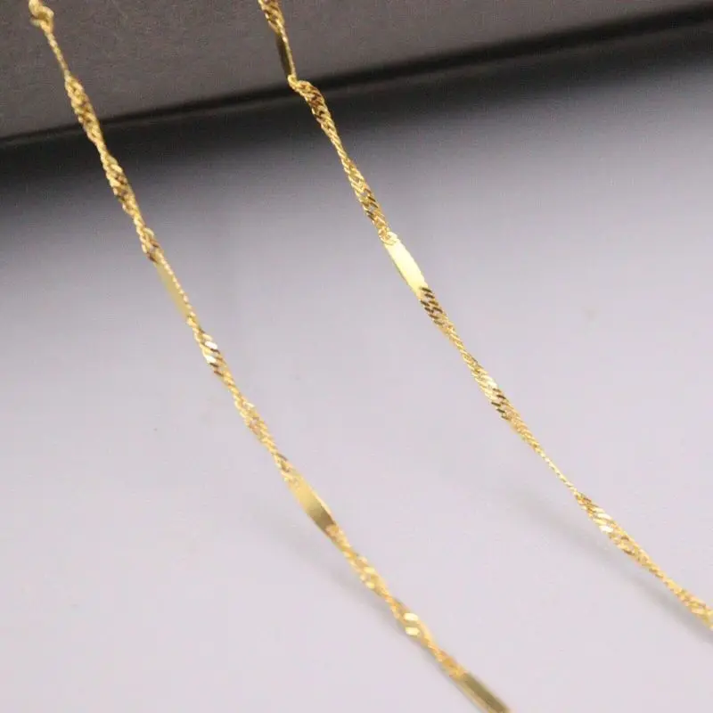 Pure Au750 18K Yellow Gold Chain 0.7mm Women Singapore Link Necklace 18inch 1-1.3g