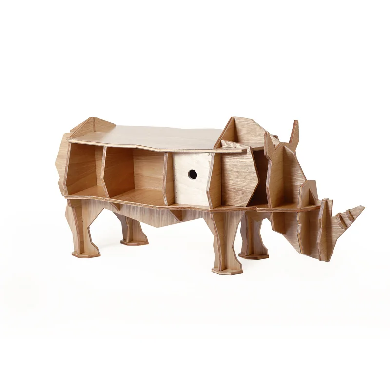 Rhinoceros Nordic Style Coffee Table Rhinoceros Assembly Tea Table Bay Window Creative Bookshelf Animal Home Decoration 1PC