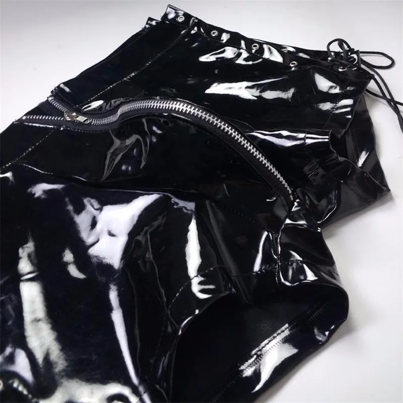 Wetlook Latex Fetish Gay Crotchless Sissy Pants Faux Leather Male Open Crotch Pole Dance Pants Erotic Gay Clothing for BDSM Sex