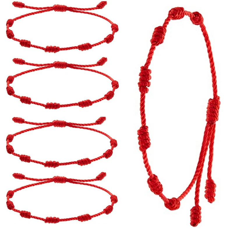Handmade Vintage Seven Knots Red Braided Rope Bracelet For Women Men Lucky Amulet Success and Prosperity Card Gift Jewelry