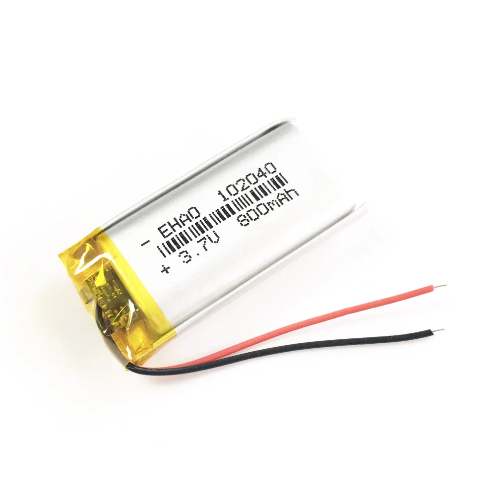 3.7V 800mAh Lithium Polymer LiPo Rechargeable Battery 102040 + JST Plug For Mp3 E-book Bluetooth Speaker LED Light Recorder