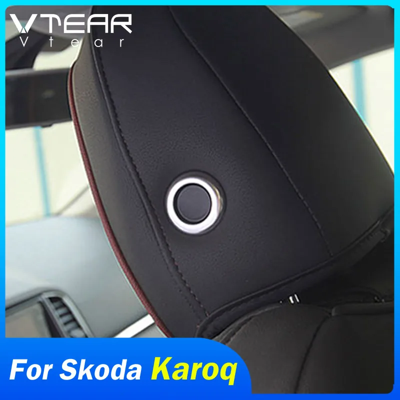 Vtear For Skoda Karoq Seat Accessories interior Headrest Adjustment knob button cover chrome car-styling trim decoration 2023