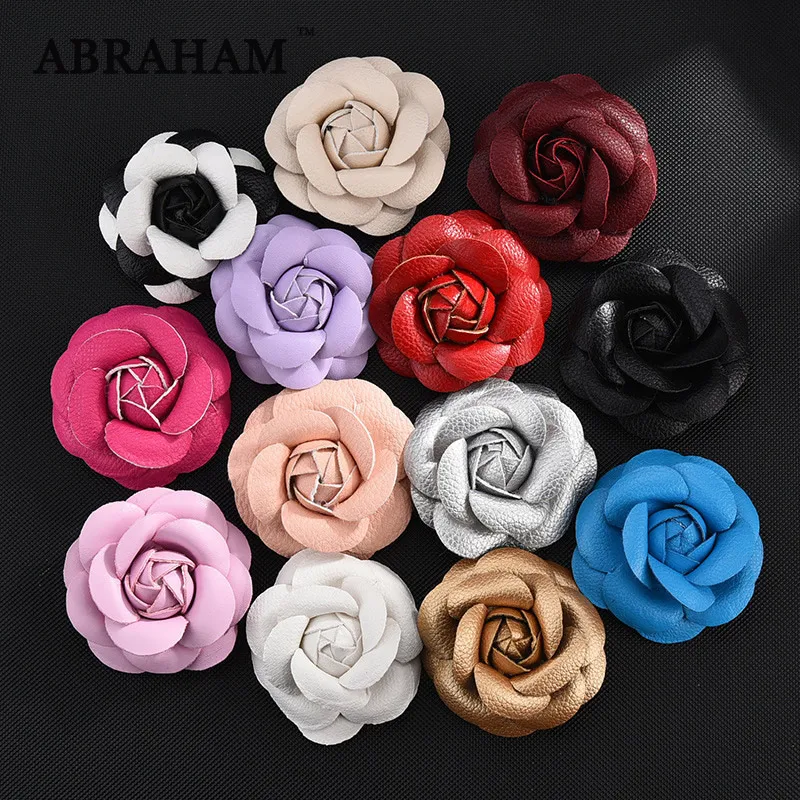 6.5cm PU Rose Head Large Red Artificial Rose Flower Applique Leather Crafts Fake Flowers Heads For DIY Clothes Shoes Hat Decor