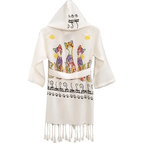 Soft Colours Bamboo Naturel Peshtemal Child Baby Beach Robe Cat