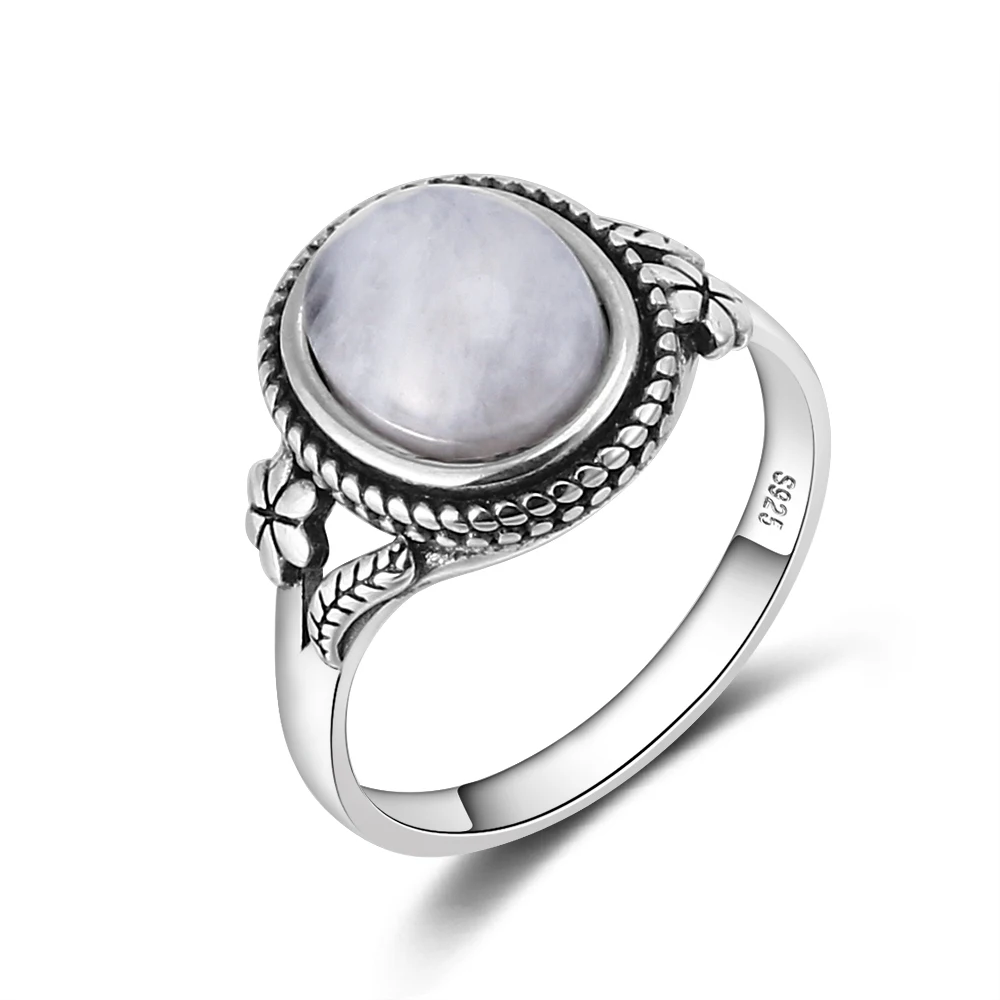 925 Sterling Silver Ring Natural Moonstone Rings for Women Flower Shaped Wedding Jewelry Gift Fashion Luxury Ring