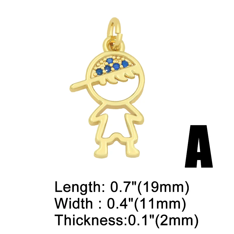 Gold Plated Cute Mini Boy and Girl Charms for Necklaces Fashion Copper Zirconia Pendants for Earrings chma091