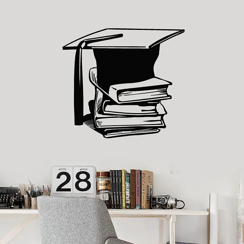 Education Wall Decal Books Library Science School Reading Room Interior Decor Academic Cap Door Window Vinyl Stickers Mural E687